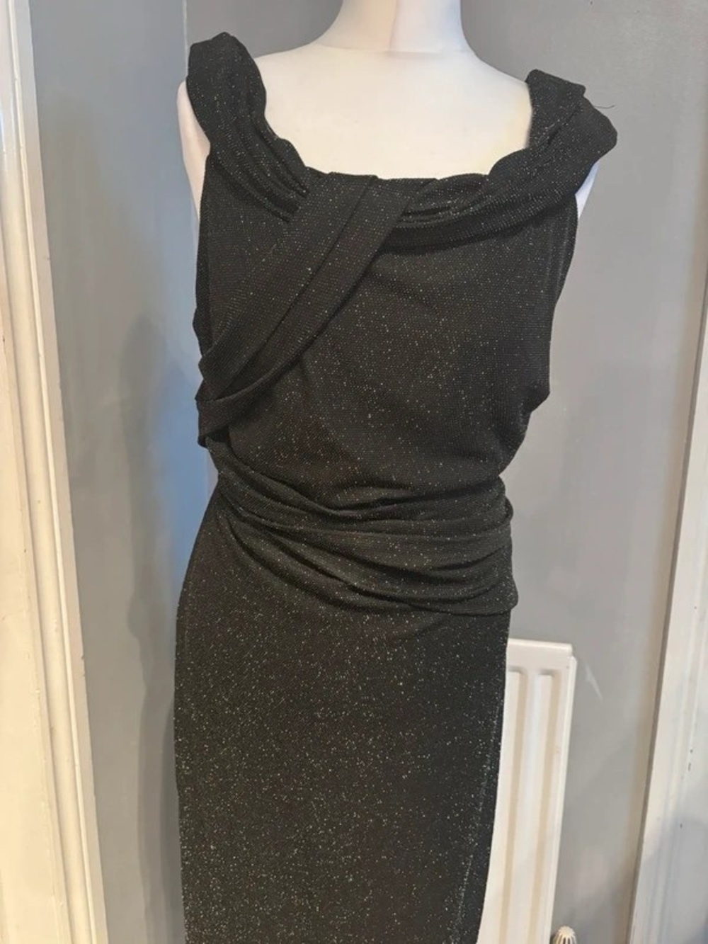 Black Sparkle Draped Maxi Dress